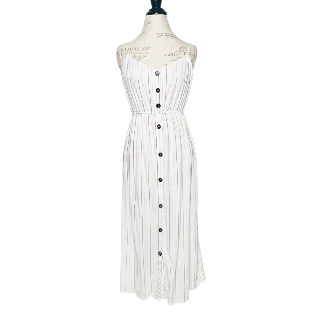 Streetwear Society | Women | Stripe Linen Blend Fit And Flare Midi Dress | Large